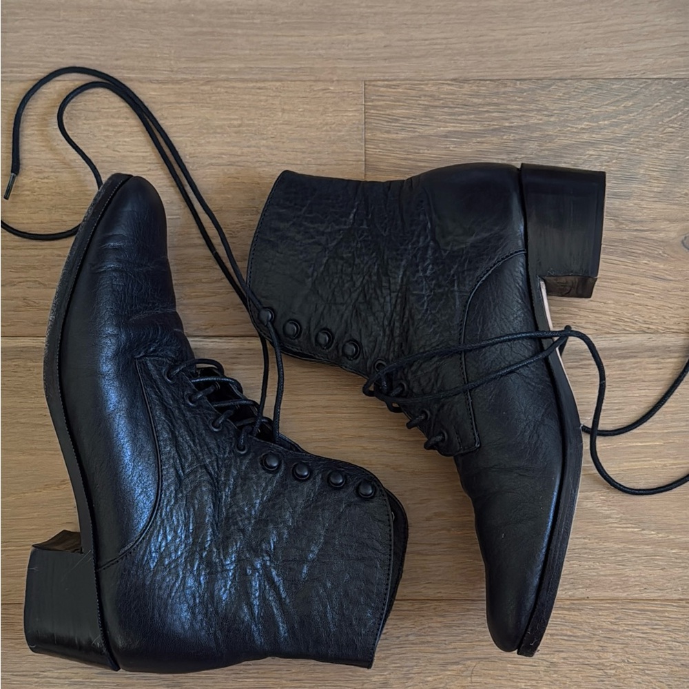 Christy Dawn Black Lace Up Boots with Textured Leather
